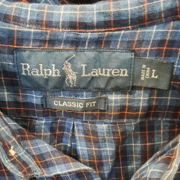 Ralph Lauren Men's Casual Blue and Brown Plaid Shirt - Picture 3 of 4